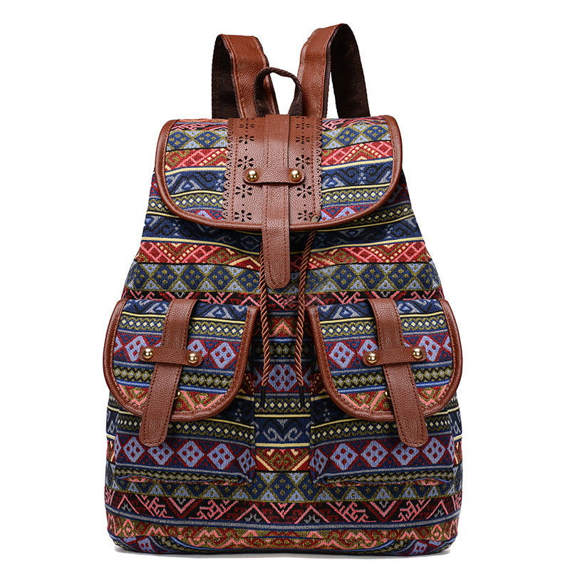 Wholesale Ethnic Style Backpack Canvas Drawstring Small Backpack
